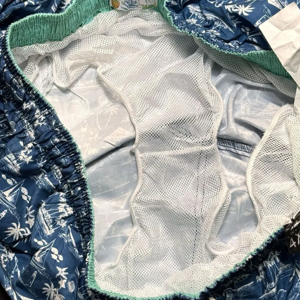 SPICY TUNA Sz 4XL Sailboat Surf Ocean Beach Life Palm Tree Swim Trunk Drawstring